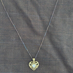 Technibond 18K Gold Bonded 925 Sterling Silver Filigree Heart Necklace 18" CZ
